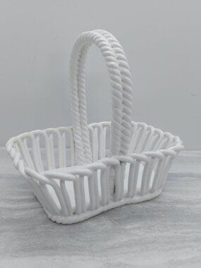 Vintage Nuova Capodimonte White Woven Ceramic Basket Italy